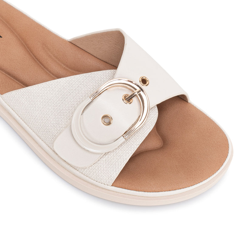 Sandalia Slide Casual Hueso