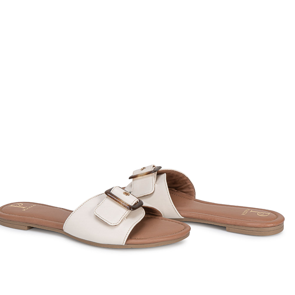 Sandalia Slide Casual Hueso
