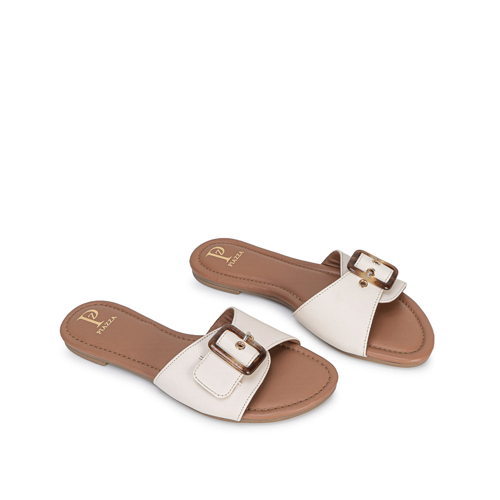 Sandalia Slide Casual Hueso