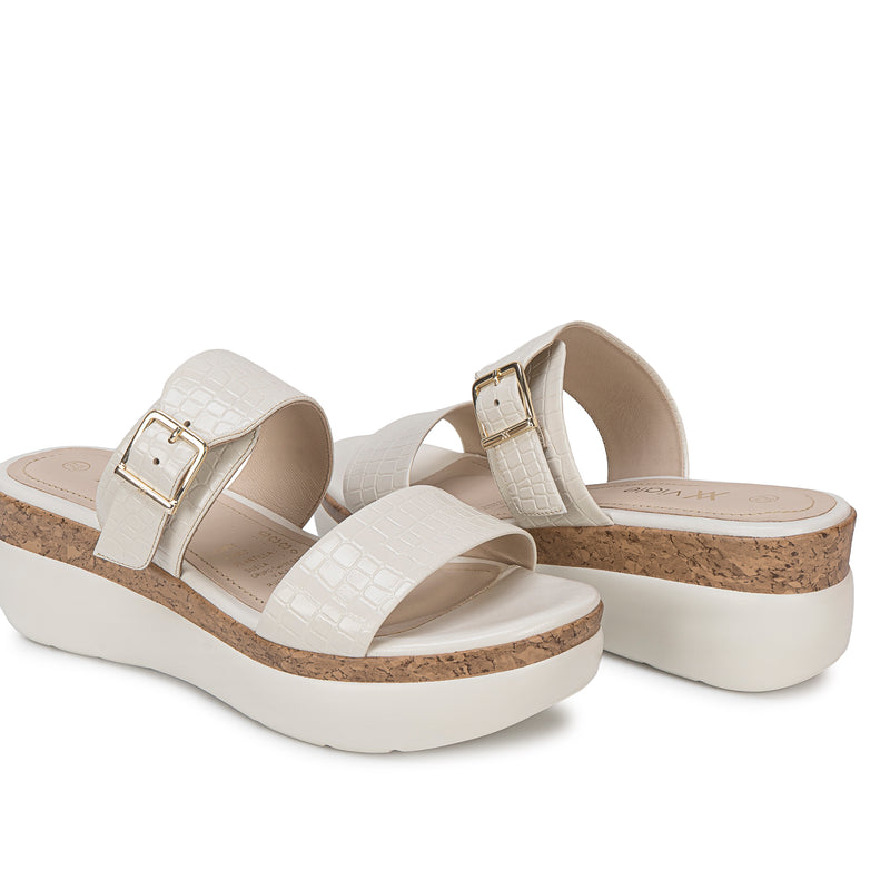 Sandalia Slide Casual Hueso