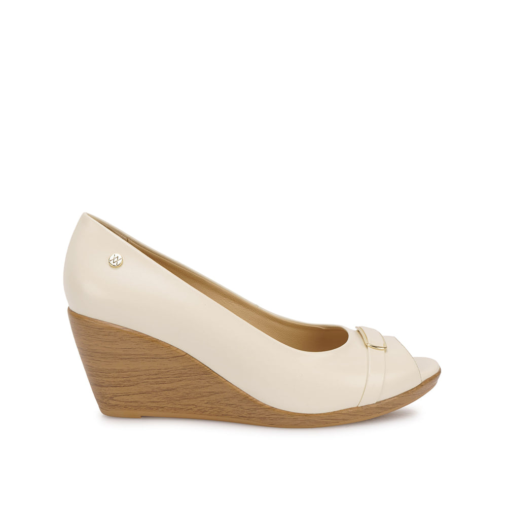 Zapato Peep Toe Casual Hueso