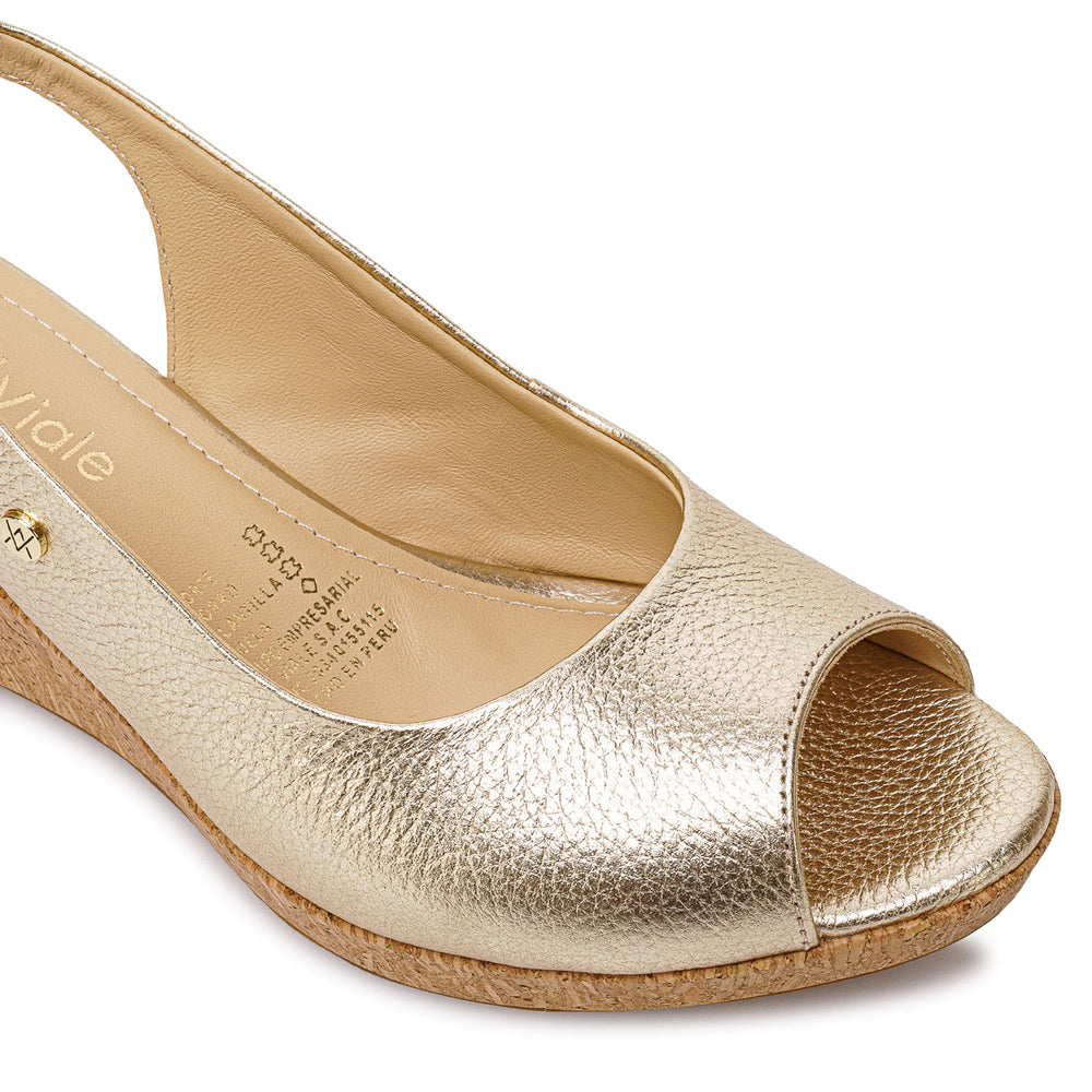 Sandalia Peep Toe Casual Dorado